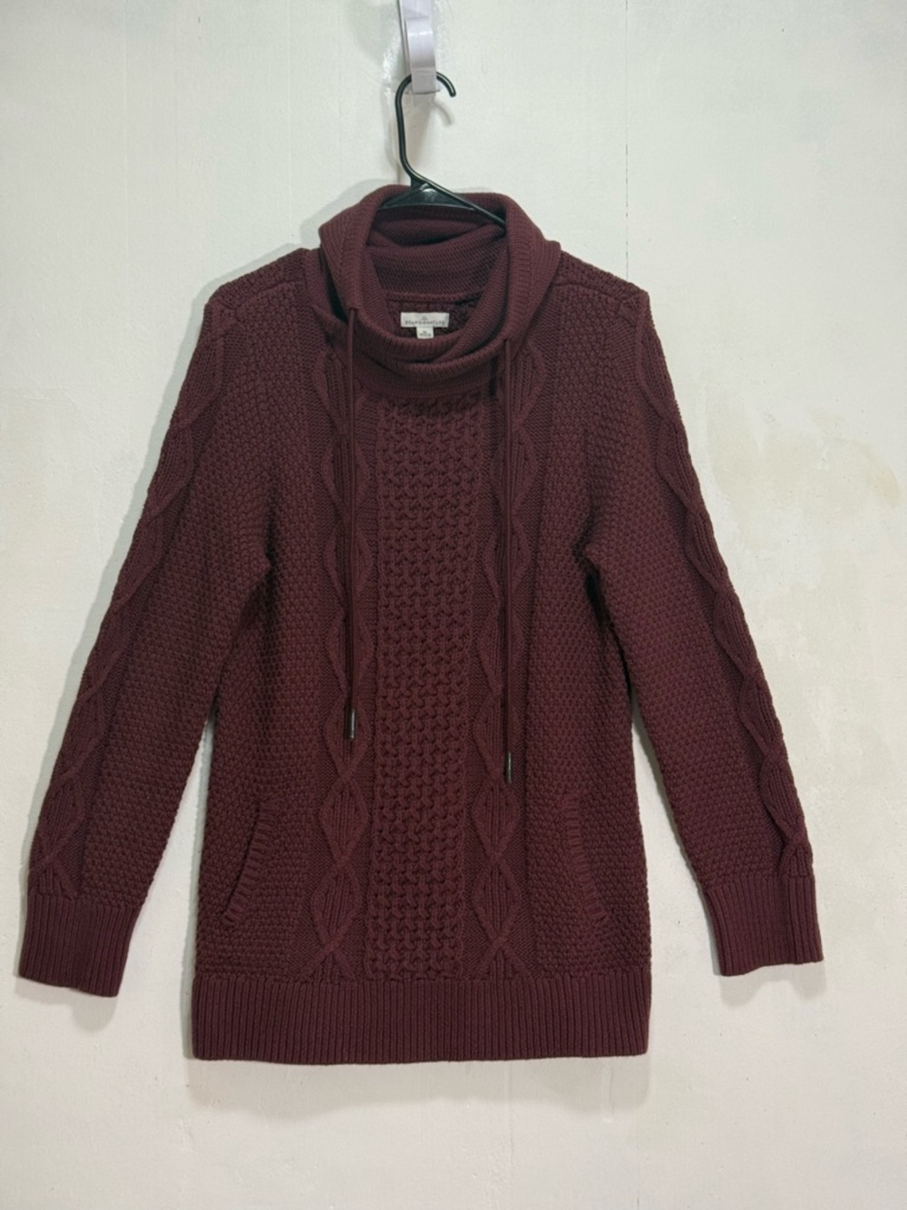 L.L. Bean Signature Cable Knit Cowl Neck Tunic Sweater - Wine Sz M